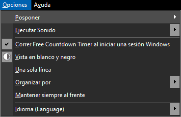 Contador regresivo gratis Opciones Vista en blanco y negro