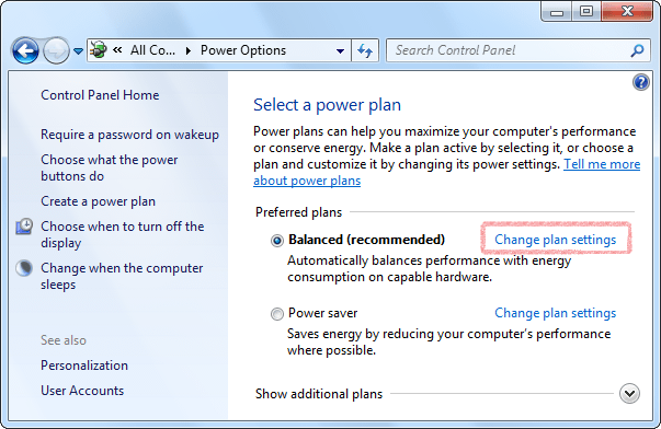 Change plan settings